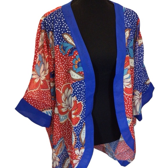 Venus Womens Red & Blue Floral Kimono Swimsuit Cover-up Size 2X - Picture 2 of 6